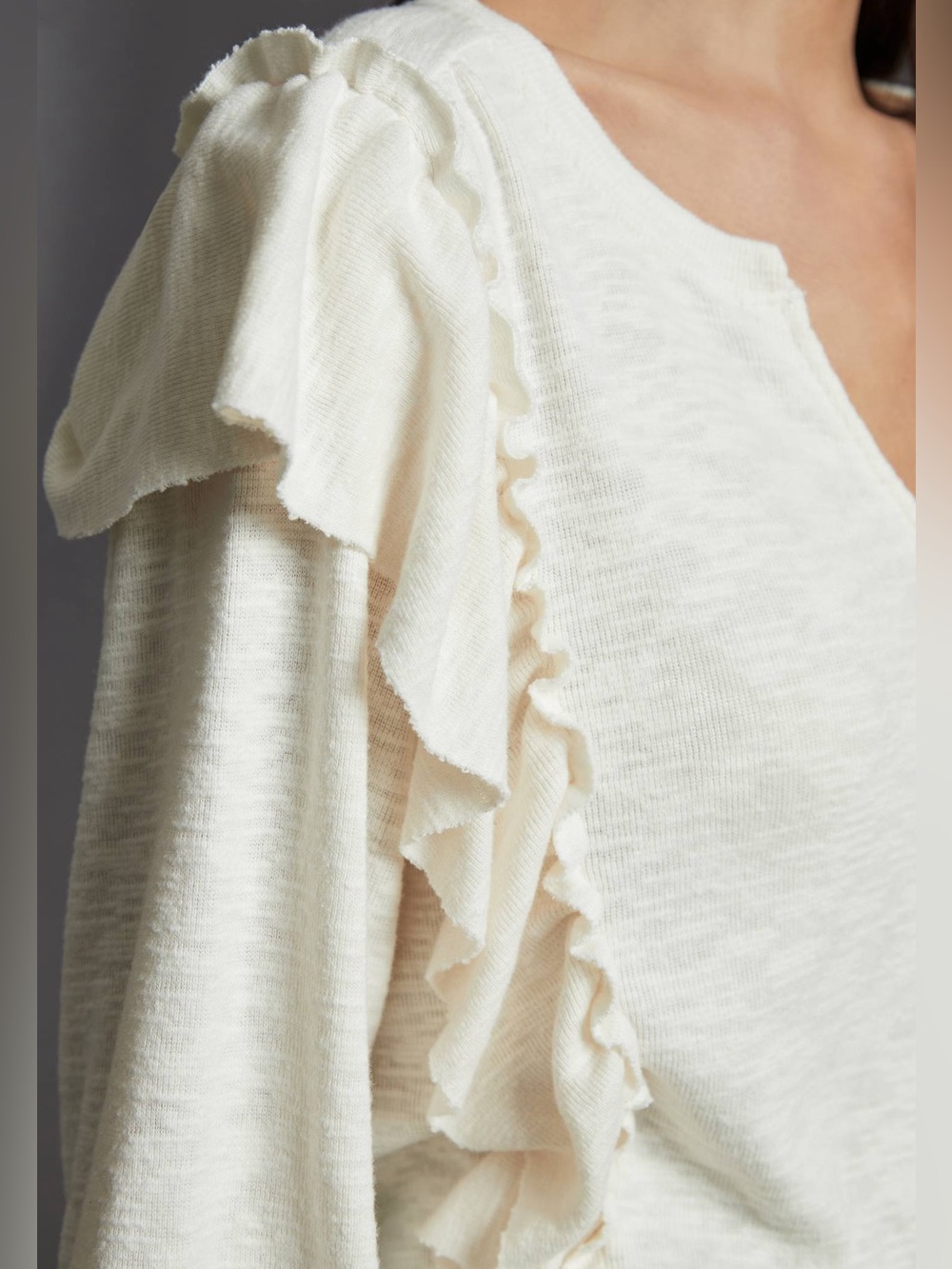 PILCRO Anthropologie Cozy Popover Knit Top Ruffled Ivory Boho Size M - Picture 3 of 12